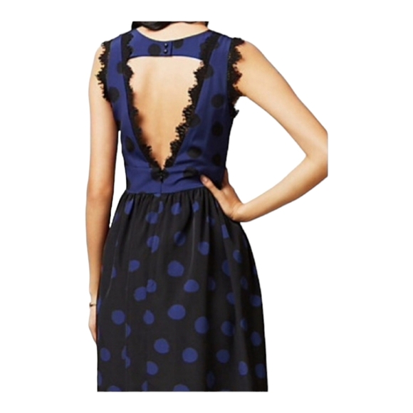 Coreylynn Calter Sleeveless Open Back Polkadot Dress Blue & Black Size 8 - Picture 5 of 9